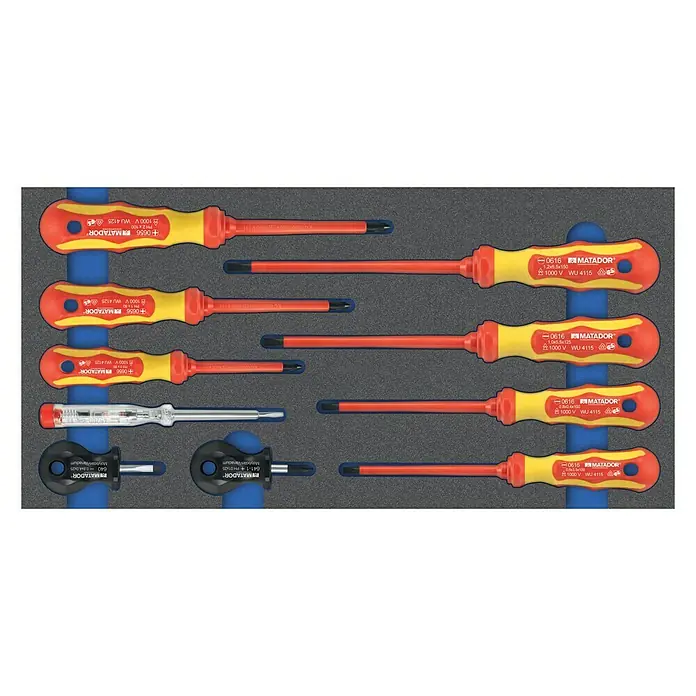 Matador Tool System Schraubendreher-Set VDE - 10 -tlg. - Satz isolierter Schraubendreher von Matador, ideal für Elektroarbeiten, mit verschiedenen Größen und Typen für vielseitige Anwendungen.