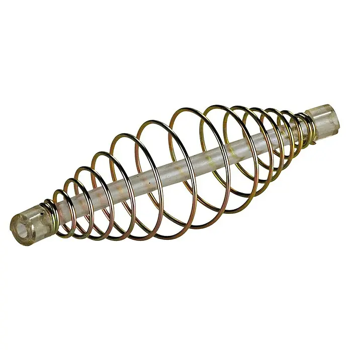 Westline Futterspirale - Länge: 45 mm - Ein länglicher Futterkorb mit spiralförmigen Metallelementen und einer transparenten Stange in der Mitte für präzises Angeln.