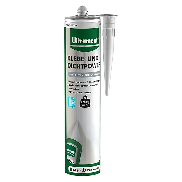 Ultrament Klebe- & Dichtmasse Dichtpower - 290 g - Eine Tube Ultrament Klebe- und Dichtpower, ein 3-in-1-Produkt zum Kleben, Dichten und Füllen, ideal für Innen- und Außenbereiche.