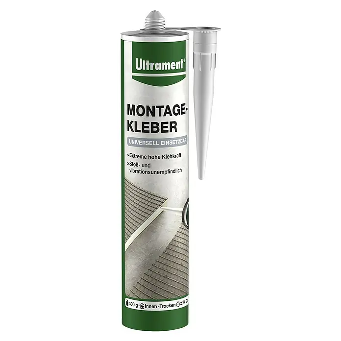 Ultrament Montagekleber - 400 g - Ein Tube Montagekleber von Ultrament, ein universell einsetzbarer Klebstoff mit hoher Klebkraft und Stoßfestigkeit.