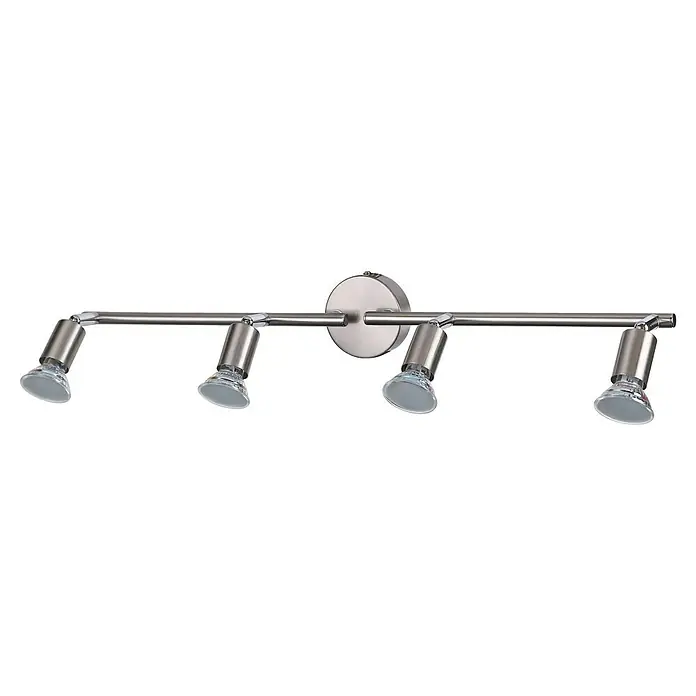 Tween Light LED-Deckenstrahler Bari - 16 W, L x B x H: 60,5 x 8 x 13,5 cm, Nickel matt, Warmweiß - Bild einer modernen, silberfarbenen Deckenleuchte mit vier verstellbaren Strahlern, die für eine flexible Beleuchtung sorgt.