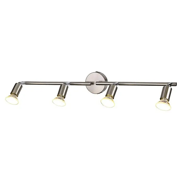 Tween Light LED-Deckenstrahler Bari - 16 W, L x B x H: 60,5 x 8 x 13,5 cm, Nickel matt, Warmweiß - Eine stilvolle, silberfarbene Vier-Flammen-Deckenleuchte, die modernes Design und Funktionalität vereint, für eine optimale Beleuchtung.