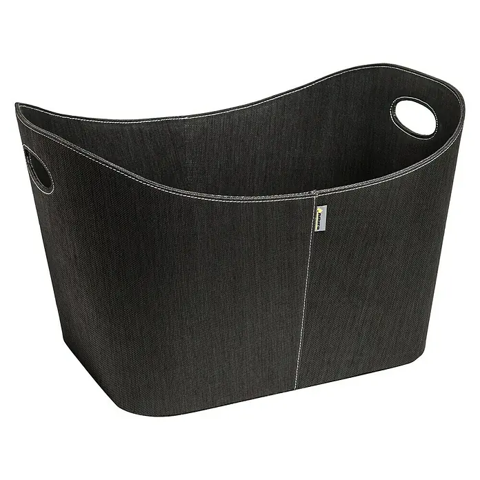 Aduro Holzkorb Baseline - 55 x 45 x 30 cm, Kunststoff, Schwarz - Schwarzer Wäschesammler aus Stoff mit weißen Ziernähten und Tragegriffen für einfache Handhabung und stilvolle Aufbewahrung.