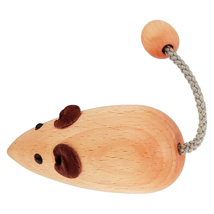 Häfele Tirador para muebles - Tipo de tirador del mueble: Botón, L x An x Al: 73 x 37 x 30 mm, Madera, Lacado - Ratón de juguete de madera con orejas marrones y una cola hecha de un cordón con una bola de madera al final.