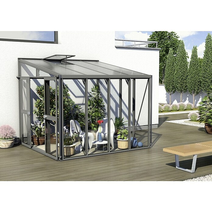 Vitavia Gewächshaus (2,66 x 2,71 x 2,39 m, Farbe: Anthrazit, Einscheibensicherheitsglas (ESG))