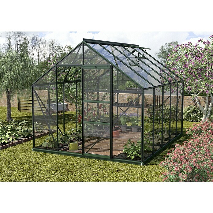 Vitavia Gewächshaus (3,21 x 2,57 x 2,3 m, Farbe: Smaragd, Einscheibensicherheitsglas (ESG), 3 mm)