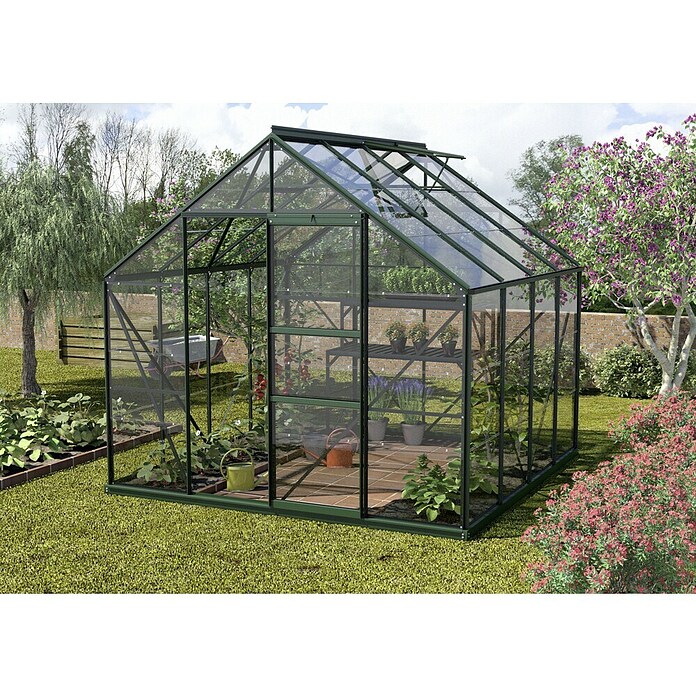 Vitavia Gewächshaus Merkur 6700 Plus (2,58 x 2,57 x 2,3 m, Farbe: Smaragd, Einscheibensicherheitsglas (ESG), 3 mm)