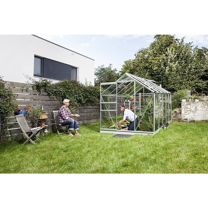 Vitavia Gewächshaus (3,21 x 1,95 x 1,97 m, Farbe: Aluminium, Einscheibensicherheitsglas (ESG), 3 mm)