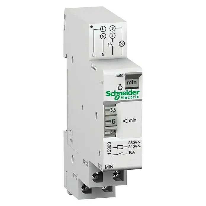 Schneider Electric Treppenlichtzeitschalter - 230 V, 16 A - Ein elektrischer Zeitschalter von Schneider Electric zur präzisen Steuerung von Stromkreisen mit einstellbaren Zeitintervallen.