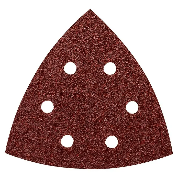 Craftomat Papel de lija Delta - An x L: 105 x 105 mm, Grano: 80 mm, 5 ud., Madera - Papel de lija triangular con agujeros. Adecuado para muchos trabajos de lijado. Alta calidad para obtener los mejores resultados.