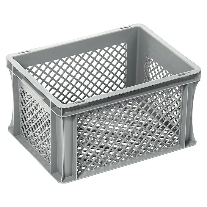 BAUHAUS Caja Euro rejilla + base con ruedas - 20 l, L x An x Al: 40 x 30 x 22 cm, 9 pzs. - Caja de plástico gris con paredes perforadas para almacenamiento y transporte, resistente y apilable.