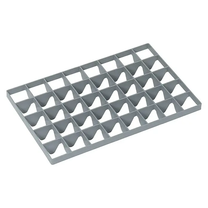 BAUHAUS Fachteiler - L x B x H: 55,8 x 35,7 x 6 cm, Anzahl Fächer: 40 Stk. - Graue Abtropfschale mit Fächern zur Trocknung von Gläsern und Geschirr, ideal für die Küche.