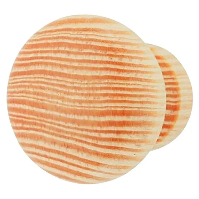Häfele Pomo para muebles - Tipo de tirador del mueble: Botón, Ø x Al: 30 x 26 mm, Madera, Lacado, Natural - Primer plano de dos pomos de madera redondos con veta visible. Ideales para proyectos DIY y restauración de muebles.