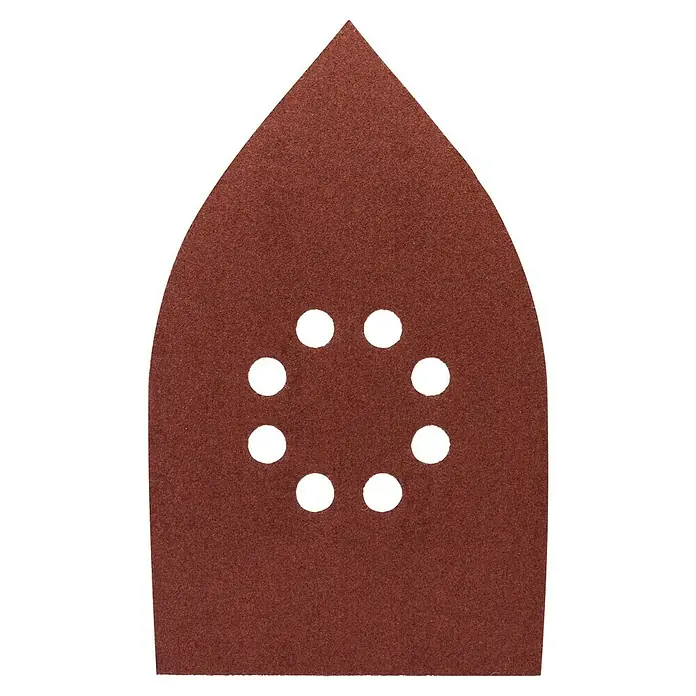 Craftomat Hoja de lija - L x An: 170 x 100 mm, Grano: 240, 5 ud. - Papel de lija para lijadora delta con agujeros para la extracción de polvo. El papel de lija es marrón y tiene forma triangular.