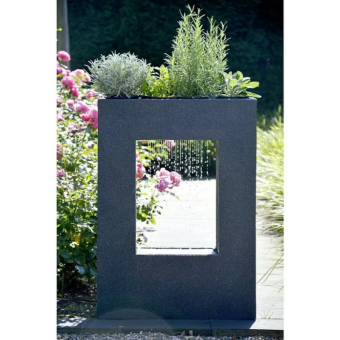 Dobar Gartenbrunnen - 54,5 x 19 x 76 cm, Sonstiges, Grau - Dekorative Gartenbrunnen-Kombination mit Pflanzen, die eine entspannende und stilvolle Atmosphäre im Garten schaffen.