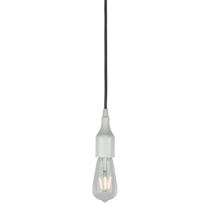 Home Sweet Home Lampenhülse - Weiß, Metall - Elegante Pendelleuchte mit einer dekorativen Glühbirne und einem stilvollen, geflochtenen Kabel für eine moderne Beleuchtungslösung.