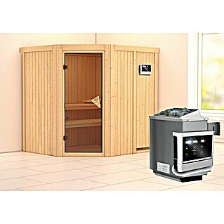 Karibu Elementsauna Siirin (Mit 9 kW Ofen mit externer Steuerung, Ohne Dachkranz, Materialspezifizierung Tür: Ganzglas Bronze, L x B x H: 196 x 170 x 192 cm)