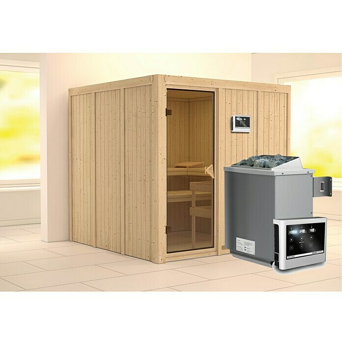 Karibu Systemsauna Rodin (Mit Saunaofen 9 kW inkl. Steuerung Easy, Ohne Dachkranz, 196 x 196 x 198 cm)