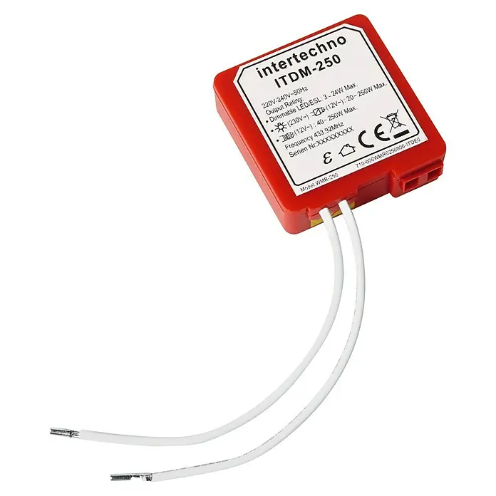 Intertechno Funk-Dimmer ITDM-250 - Glüh-/Halogenlampen 20-250W, LED/ESL 3-24W - Das Intertechno ITDM-250 Dimmodul für LED/ESL Lampen, 220V-240V, mit einer Ausgangsleistung von 3-250W, ideal für die Lichtsteuerung.