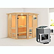 Karibu Systemsauna Amelia 1 (Mit Saunaofen 9 kW inkl. Steuerung Easy, Mit Dachkranz und Beleuchtung, 170 x 196 x 198 cm)