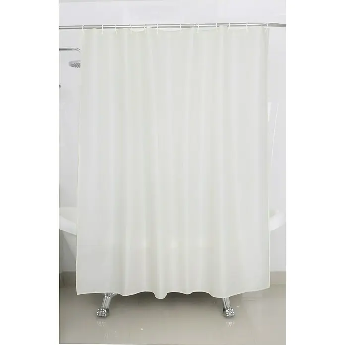 Venus Duschvorhang Cloud - B x H: 180 x 200 cm, Textil, Weiß - Ein eleganter, weißer Duschvorhang hängt an einer Stange und verdeckt eine Badewanne im Badezimmer. Der Vorhang sorgt für Privatsphäre und Stil.