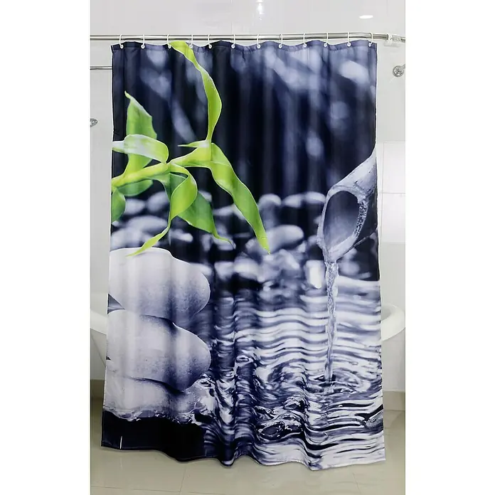 Venus Duschvorhang Zen Garden - B x H: 180 x 200 cm, Textil, Farbig - Duschvorhang mit Stein- und Bambusdesign für eine entspannende Atmosphäre im Badezimmer, der ein stilvolles und friedliches Ambiente bietet.