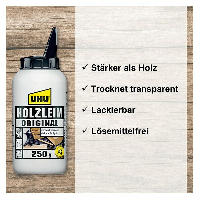 UHU Holzleim Original (250 g, Lösemittelfrei, Weißleim)