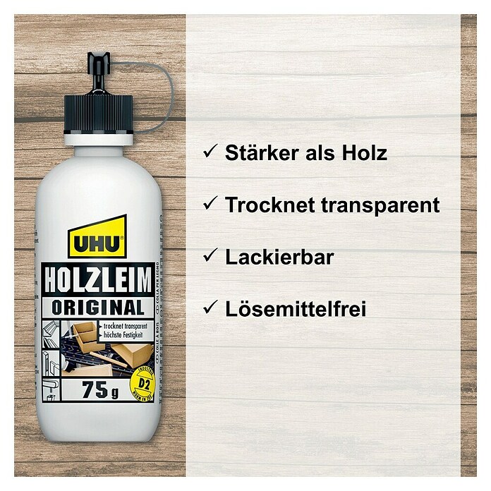 UHU Holzleim Original (75 g, Lösemittelfrei, Weißleim)