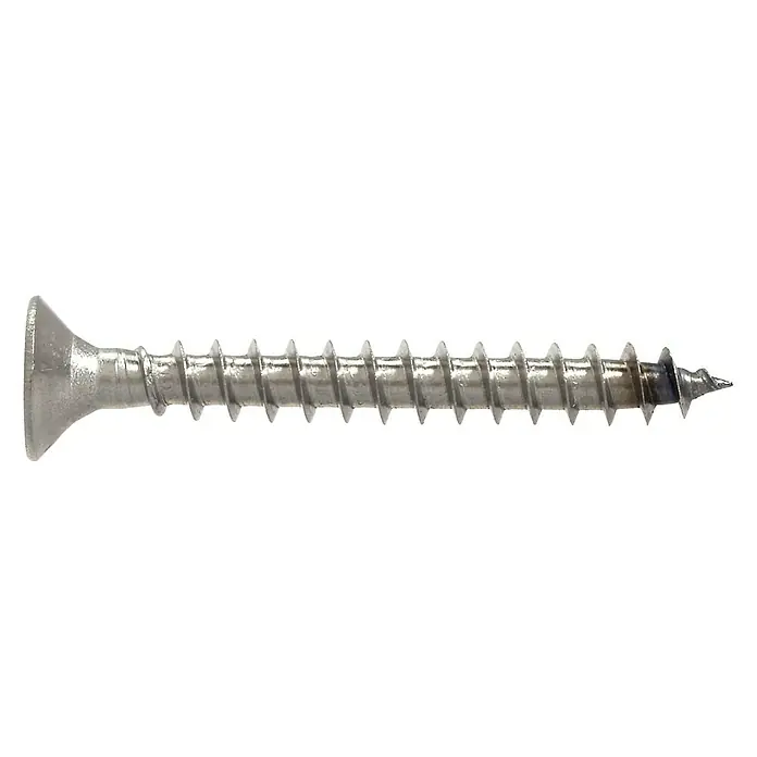 Marinetech Spanplattenschraube - Ø x L: 5 x 30 mm, A4, Edelstahl, Senkkopf - Nahaufnahme einer einzelnen Senkkopfschraube, ideal für Holzbearbeitung und Heimwerkerprojekte.