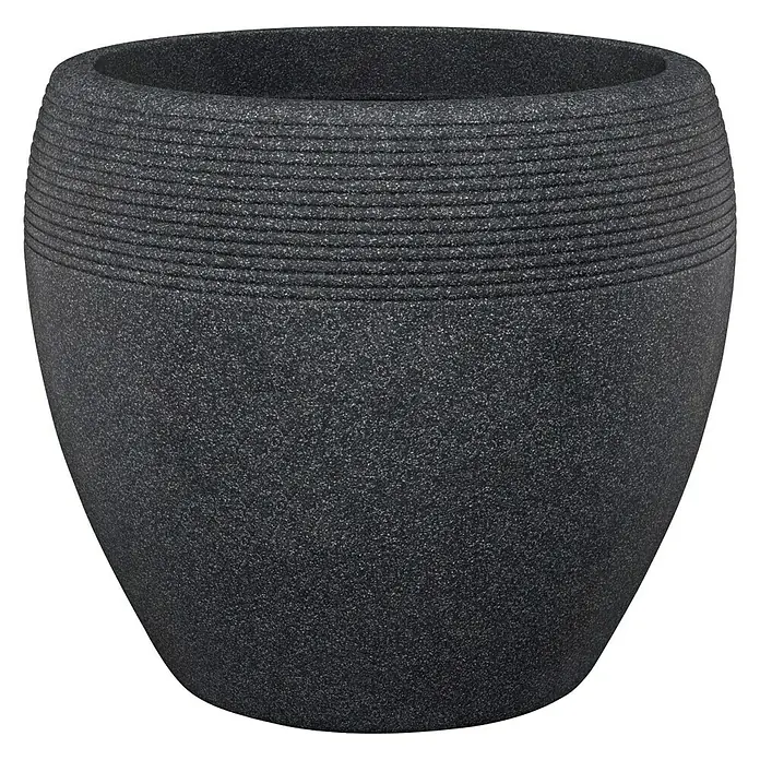 Scheurich Lineo Pflanztopf - Außenmaß (Ø x H): 48 x 39 cm, Kunststoff, Schwarz - Schwarzer Pflanztopf mit horizontalen Rillen, ideal für den Innen- und Außenbereich, bietet eine stilvolle Präsentation für Pflanzen.