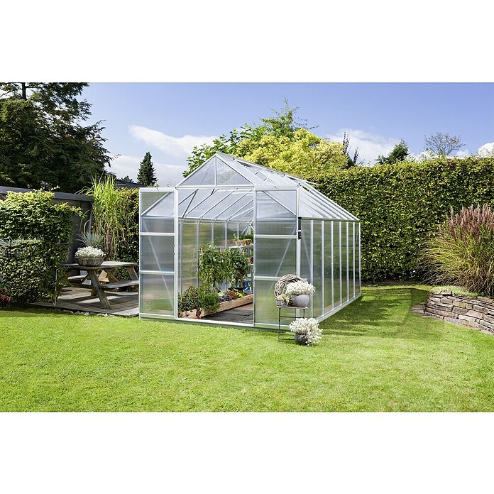 Vitavia Gewächshaus (4,45 x 2,57 x 2,46 m, Farbe: Aluminium, Polycarbonat, 6 mm)