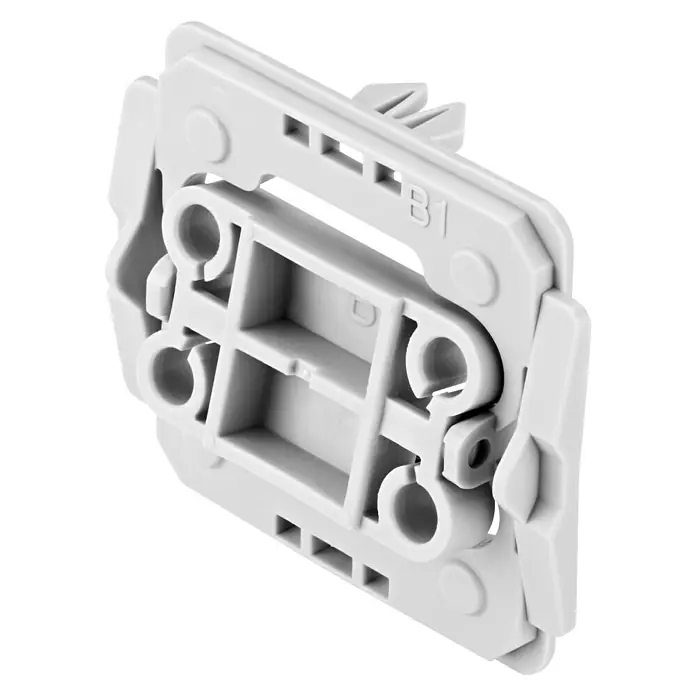 Bosch Smart Home Adapter-Set für Berker - 3 Stk. - Detailaufnahme einer grauen Gerätedose mit Befestigungssystem für die Elektroinstallation. Sichere und einfache Montage.