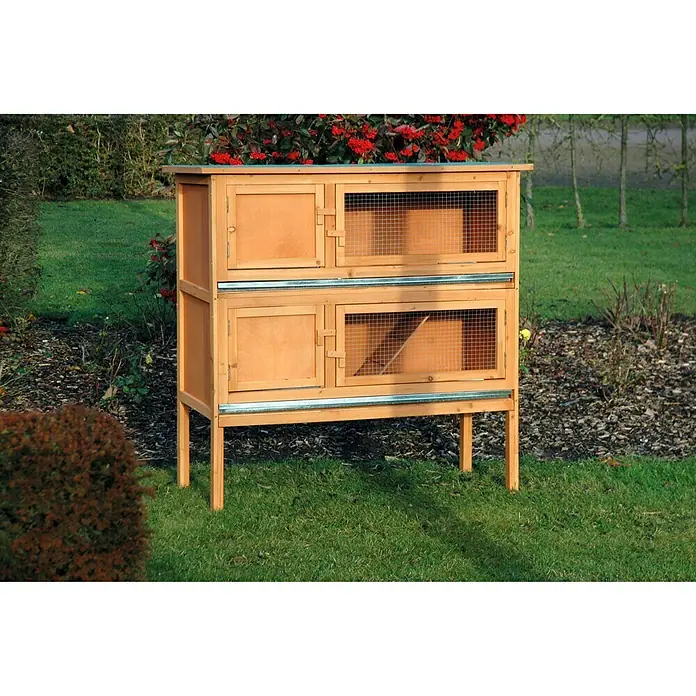 Dobar Kleintierstall - L x B x H: 115 x 45 x 116 cm, Holz, Braun - Dieser zweistöckige Hasenstall aus Holz bietet einen komfortablen und sicheren Lebensraum für Ihre Kaninchen im Freien.
