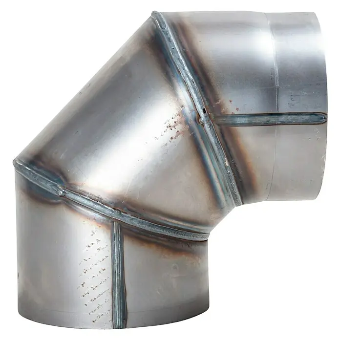 OfenrohrbogenDurchmesser: 120 mm, Bogenwinkel: 90 °, Unlackiert, Silber - 90-Grad-Rohrbogen aus Metall, ideal für Lüftungs- und Abgassysteme. Robuste Konstruktion mit präzisen Schweißnähten.