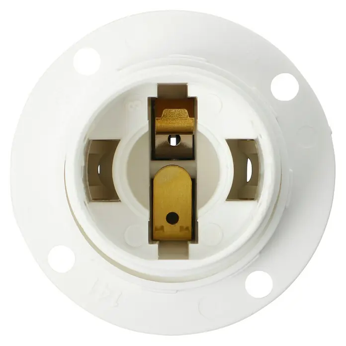 Voltomat Lampenfassung mit Außengewindemantel - E14, Kunststoff, Glatt, Max. Anschlussleistung: 60 W, Weiß - Weiße Lampenfassung mit goldenen Kontakten und vier Befestigungslöchern für eine sichere Installation der Lampe.