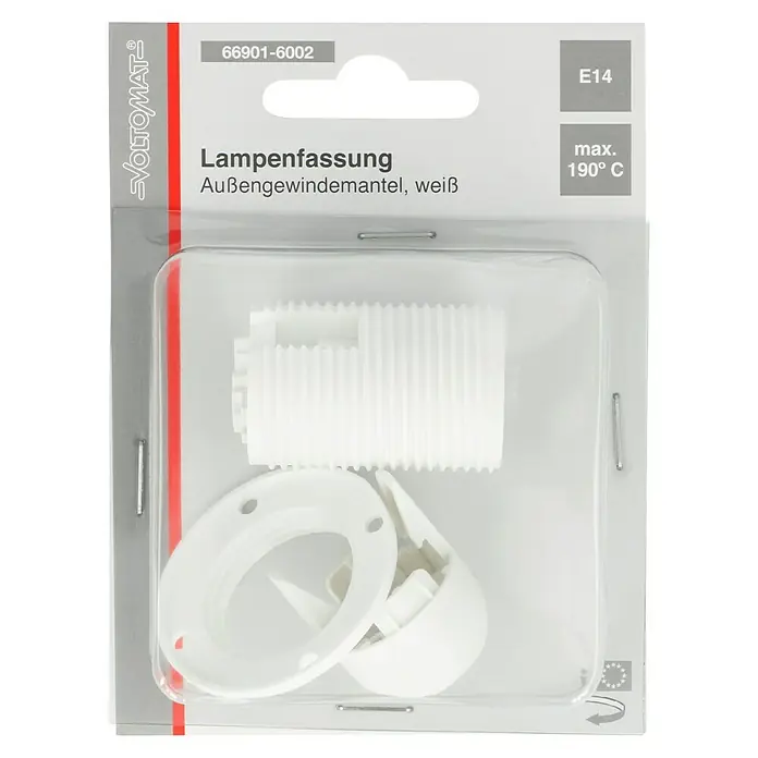 Voltomat Lampenfassung mit Außengewindemantel - E14, Kunststoff, Glatt, Max. Anschlussleistung: 60 W, Weiß - Lampenfassung mit Außengewindemantel, weiß, für E14 Leuchtmittel. Maximal 190°C, ideal für vielfältige Beleuchtungsanwendungen.