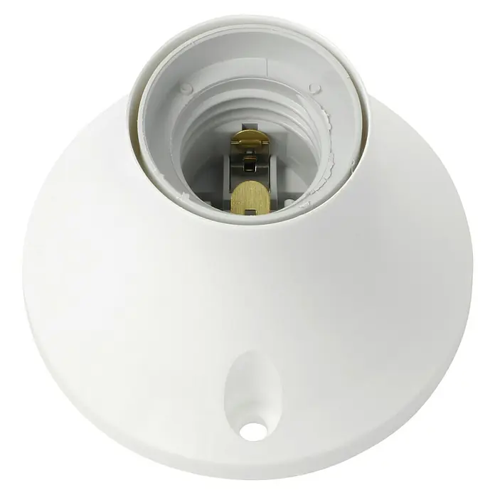Wandfassung - E27, Weiß, Material: Kunststoff, Max. Anschlussleistung: 60 W - Nahaufnahme einer weißen Lampenfassung, die ein typisches Design und Funktionalität für Beleuchtungskörper zeigt.