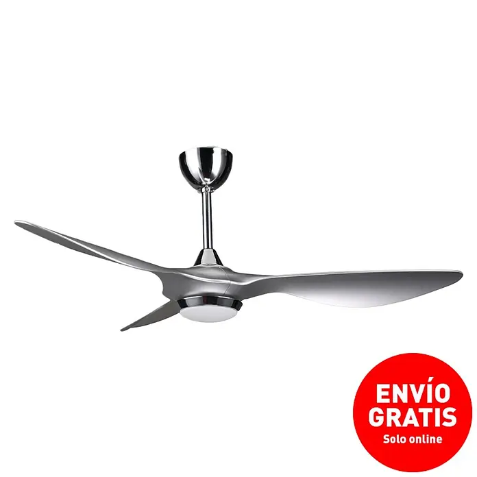 Purline Ventilador de techo Helix Silver - Plateado, 132 cm, 35 W, Blanco cálido - Elegante ventilador de techo plateado con tres aspas e iluminación integrada para un ambiente moderno.