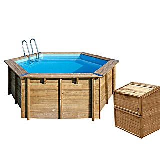 Gre Holz-Pool Vaille 2 - Set mit Technikraum (Ø x H: 400 x 119 cm, Braun, 8.000 l)