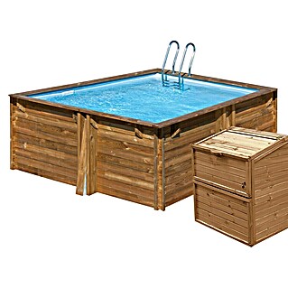 Gre Holz-Pool Carra - Set mit Technikraum (L x B x H: 300 x 300 x 119 cm, Hellbraun, 7.600 l)