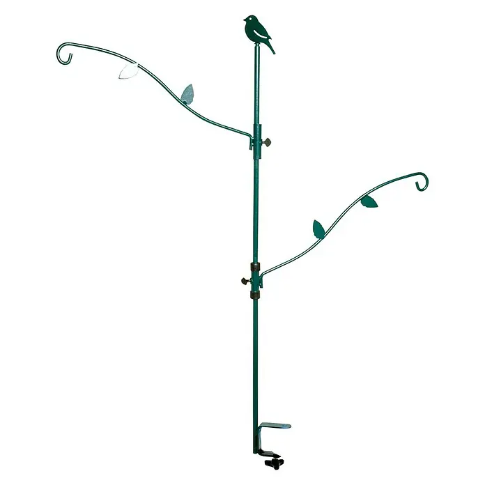 Dobar Balkonhalter - 86 x 100 cm, Metall - Grün lackierter, verstellbarer Futterbaum mit Vogelmotiv und Blätterdekoration, ideal für den Garten.