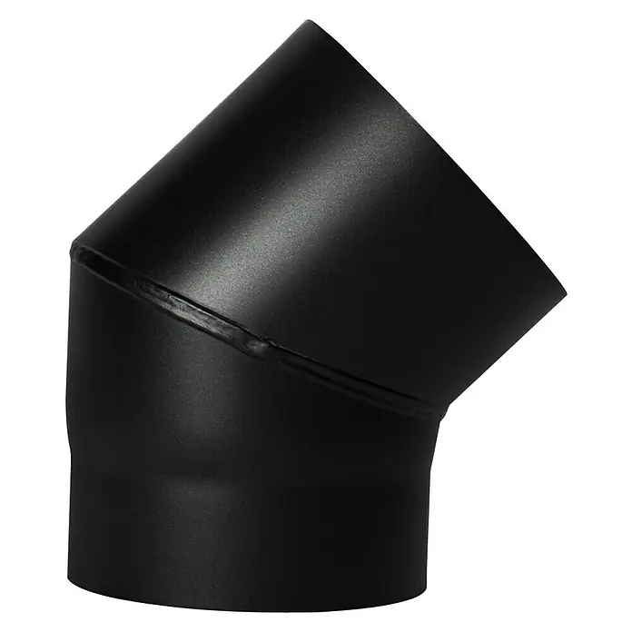 Ofenrohrbogen - Durchmesser: 150 mm, Bogenwinkel: 45 °, Senotherm lackiert, Schwarz Metallic - Schwarzes Ofenrohr-Winkelstück, ideal für Kamin- und Ofeninstallationen, sorgt für eine sichere und effiziente Rauchgasableitung.