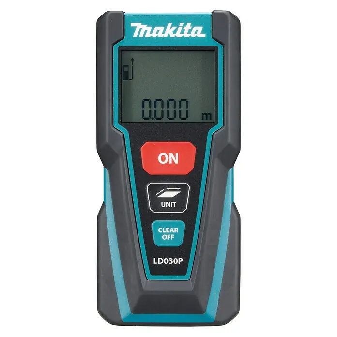 Makita Laserentfernungsmesser LD030P - Messbereich: 0,15 - 30 m - Nahaufnahme eines Makita LD030P Laser-Entfernungsmessers, der für seine Präzision und Benutzerfreundlichkeit bekannt ist.
