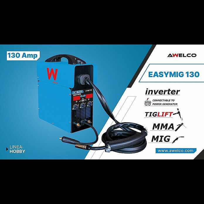 Awelco Soldador MIG/MAG Easy MIG 130 (35 A - 130 A, Diámetro del hilo para soldadura: 0,8 mm - 0,09 mm) | BAUHAUS