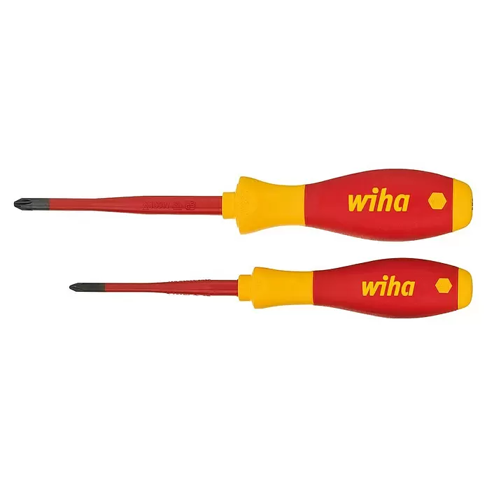 Wiha Schraubendreher-Set SoftFinish® electric slimFix VDE - 2 -tlg., PH - Zwei isolierte Wiha Kreuzschlitzschraubendreher in Rot und Gelb, 1000V geprüft.