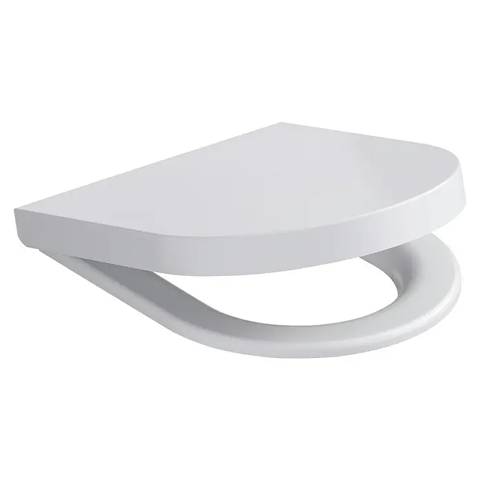 Camargue San Francisco WC-Sitz - Duroplast, Weiß, Mit Absenkautomatik - Nahaufnahme eines weißen, modernen WC-Sitzes, der ein minimalistisches Design und eine glatte Oberfläche aufweist. Ideal für Badezimmer.