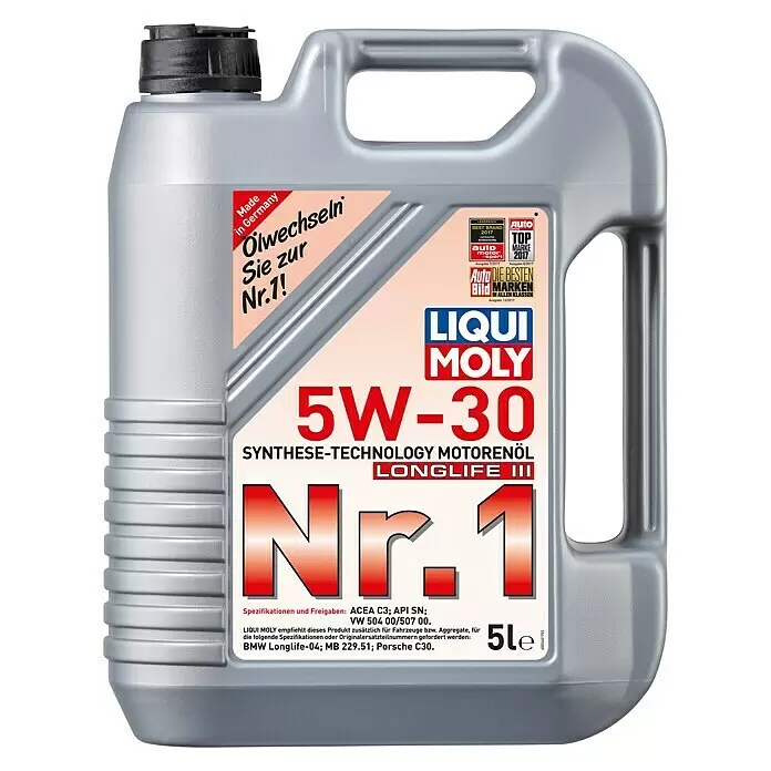 Liqui Moly Aceite para motor Nr. 1 5W-30 Longlife III - 5W-30, C3, 5.000 ml - Garrafa plástica gris de 5L de aceite de motor sintético LIQUI MOLY 5W-30 Longlife III.