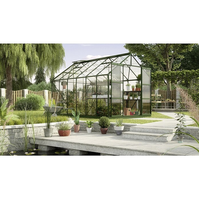 Vitavia Gewächshaus (3,83 x 2,57 x 2,46 m, Farbe: Smaragd, Einscheibensicherheitsglas (ESG), 3 mm)