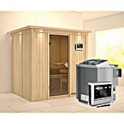 Karibu Systemsauna Bodin (Mit Sauna Bio-Ofen 9 kW inkl. Steuerung Easy, Mit Dachkranz und Beleuchtung, 151 x 196 x 198 cm)