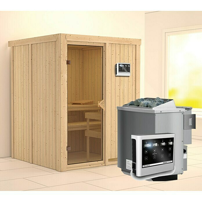 Karibu Systemsauna Norin (Mit Sauna Bio-Ofen 9 kW inkl. Steuerung Easy, Ohne Dachkranz, 151 x 151 x 198 cm)